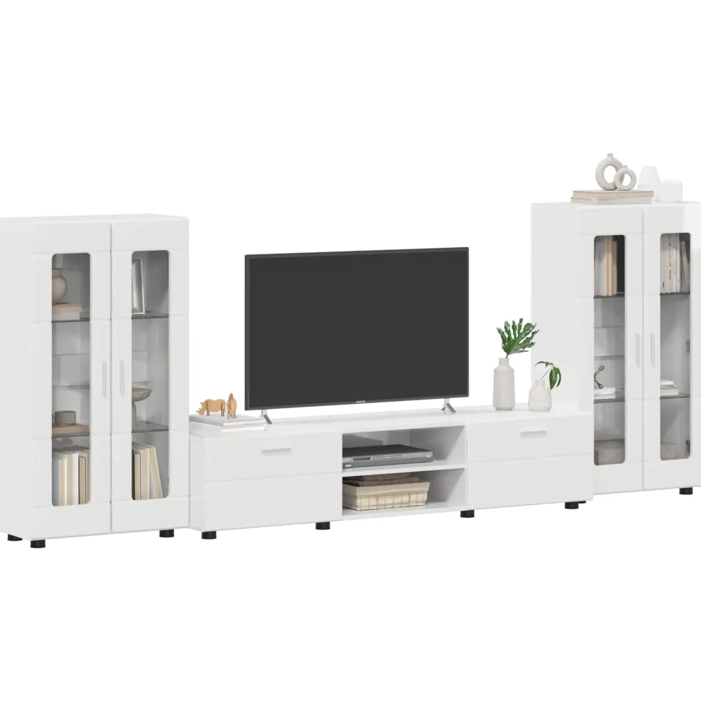 vidaXL Tv-meubelset FLORIN 3 st Hoogglans wit Bewerkt hout