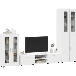 vidaXL Tv-meubelset FLORIN 3 st Wit Bewerkt hout