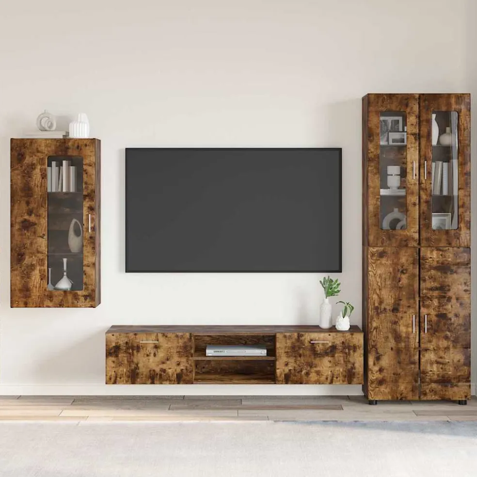 vidaXL Tv-meubelset FLORIN 3 st Gerookt eiken Bewerkt hout
