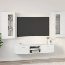 vidaXL Tv-meubelset FLORIN 3 st Hoogglans wit Bewerkt hout