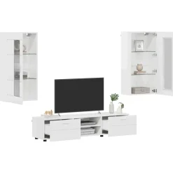 vidaXL Tv-meubelset FLORIN 3 st Hoogglans wit Bewerkt hout
