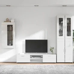 vidaXL Tv-meubelset FLORIN 3 st Hoogglans wit Bewerkt hout