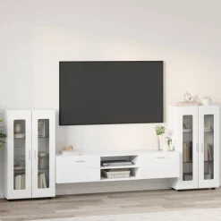 vidaXL Tv-meubelset FLORIN 3 st Wit Bewerkt hout
