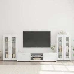 vidaXL Tv-meubelset FLORIN 3 st Wit Bewerkt hout