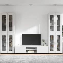 vidaXL Tv-meubelset FLORIN 3 st Hoogglans wit Bewerkt hout