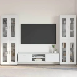 vidaXL Tv-meubelset FLORIN 3 st Hoogglans wit Bewerkt hout