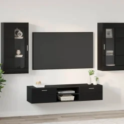 vidaXL Tv-meubelset FLORIN 3 st Zwart Bewerkt hout