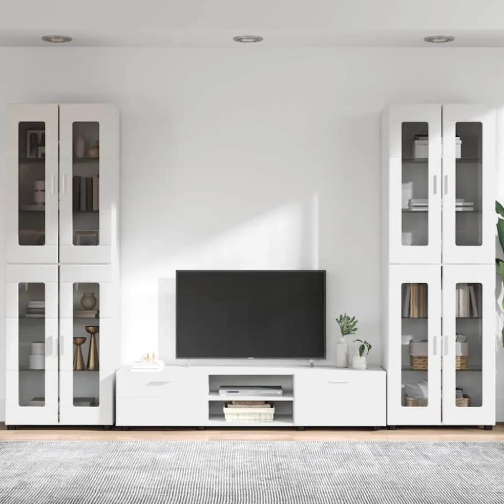 vidaXL Tv-meubelset FLORIN 3 st Wit Bewerkt hout