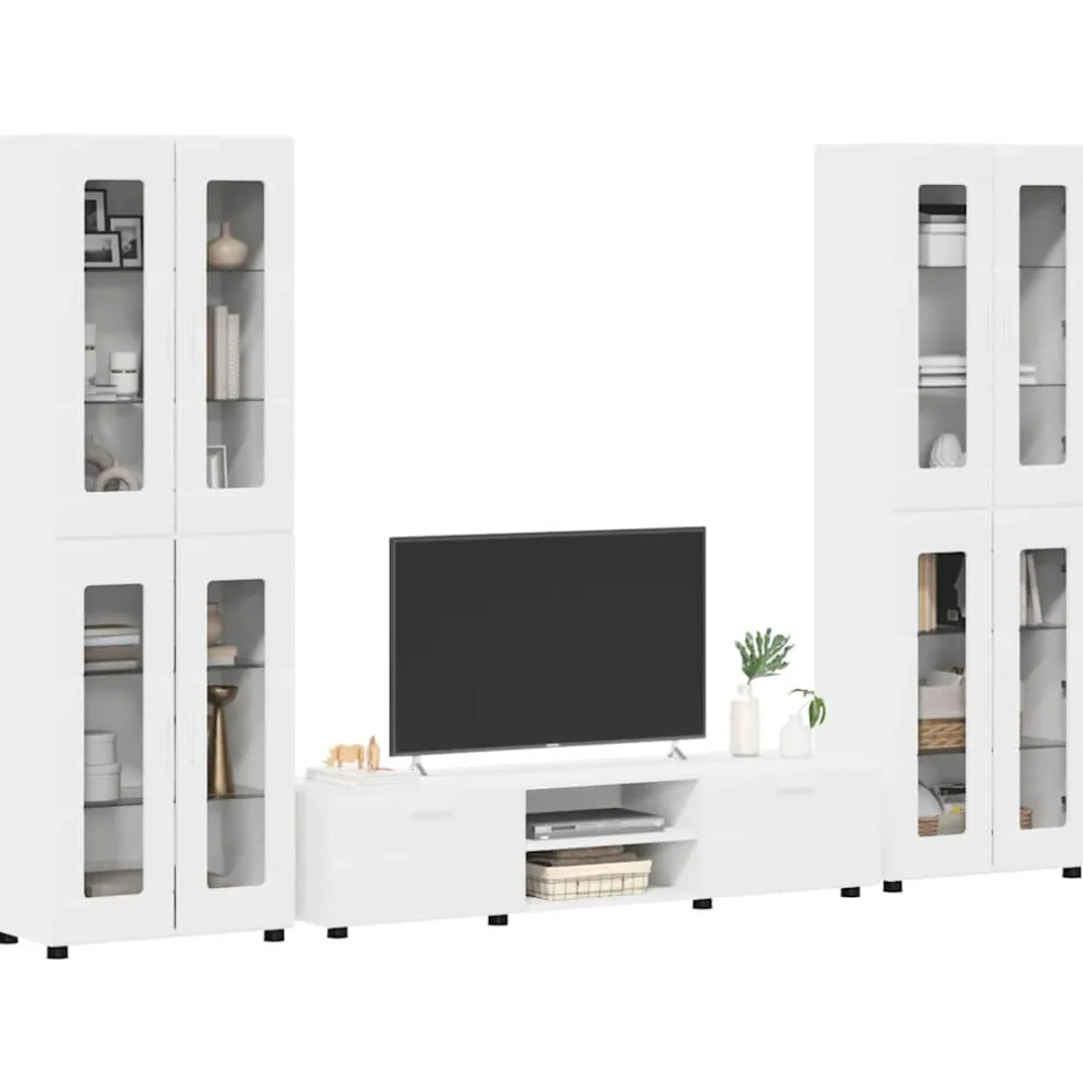 vidaXL Tv-meubelset FLORIN 3 st Wit Bewerkt hout