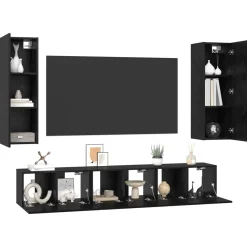 vidaXL Tv-meubelset 5 st Zwart Eiken Bewerkt hout