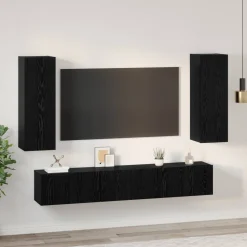 vidaXL Tv-meubelset 5 st Zwart Eiken Bewerkt hout