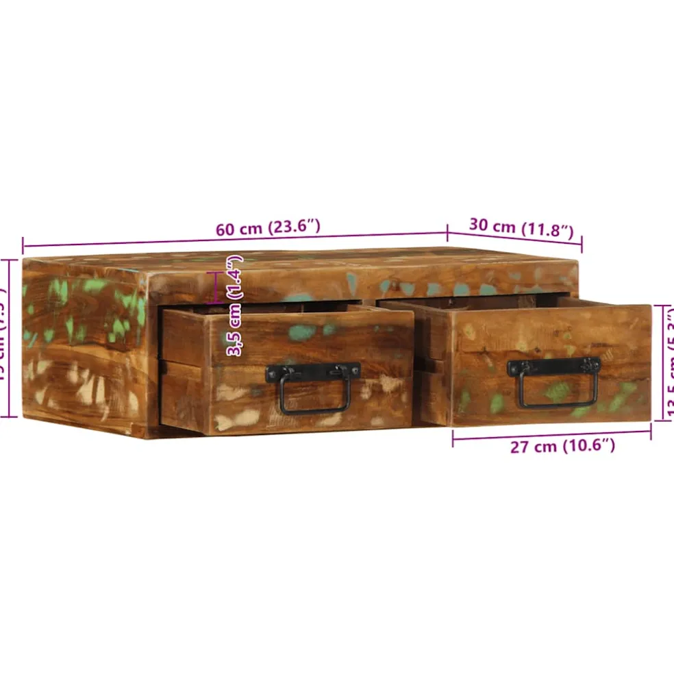vidaXL Tv-meubel wandmontage 60x30x19 cm massief gerecycled hout