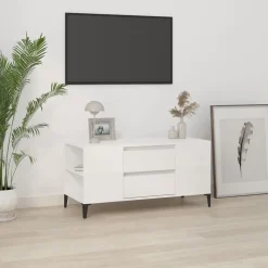 vidaXL Tv-meubel 102x44,5x50 cm bewerkt hout hoogglans wit