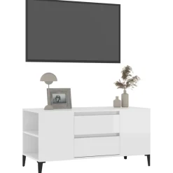 vidaXL Tv-meubel 102x44,5x50 cm bewerkt hout hoogglans wit