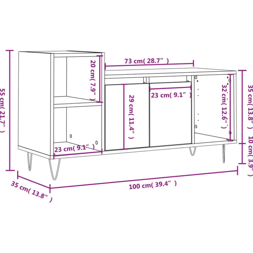 vidaXL Tv-meubel 100x35x55 cm bewerkt hout sonoma eikenkleurig