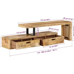 vidaXL Tv-meubel (118-200) x 30 x 40 cm massief hout mango