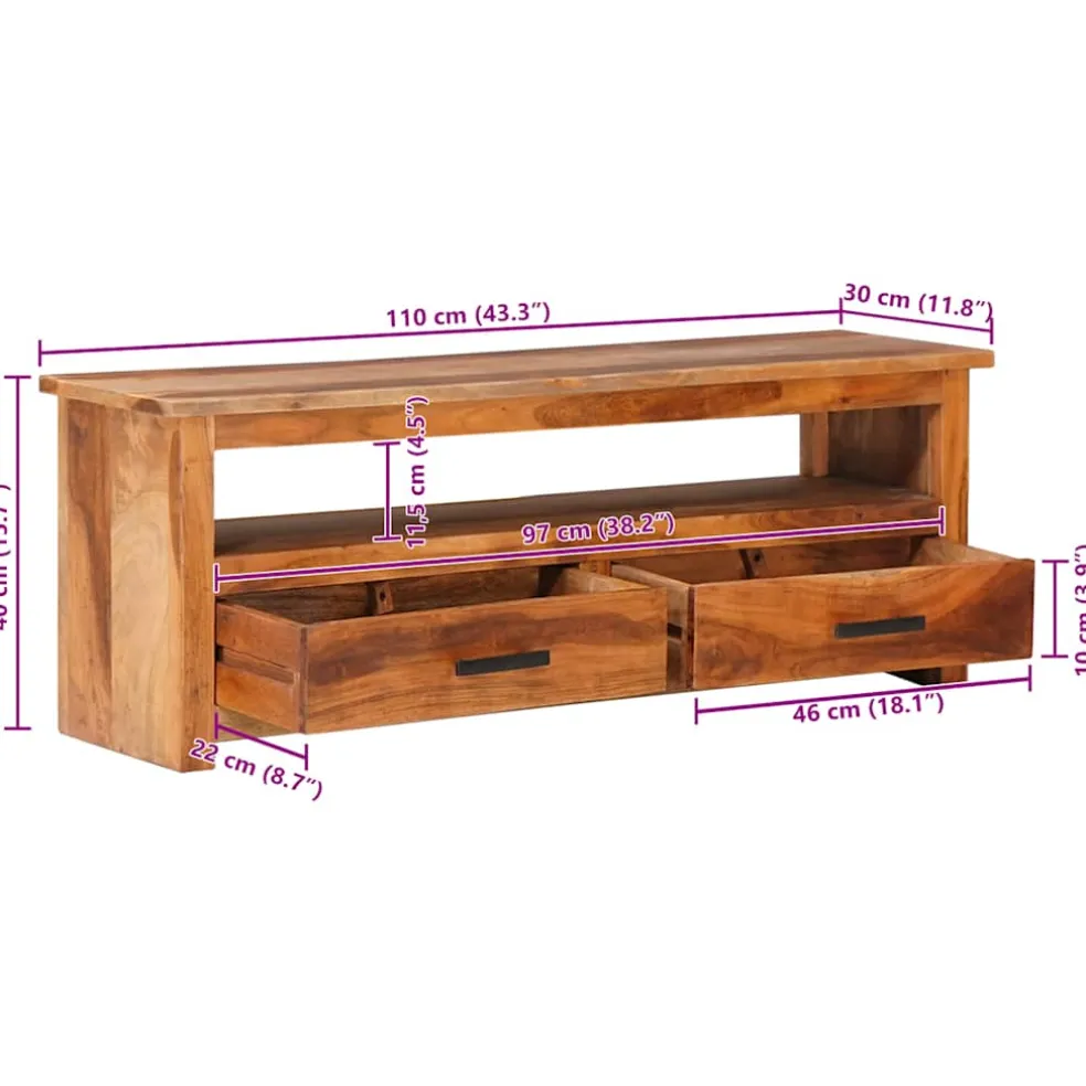 vidaXL Tv-meubel 118x30x40 cm massief hout