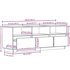 vidaXL Tv-meubel 140x37x50 cm massief grenenhout wit