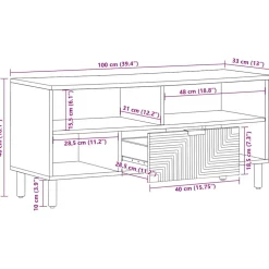 vidaXL Tv-meubel 100x33x46 cm massief mangohout bruin
