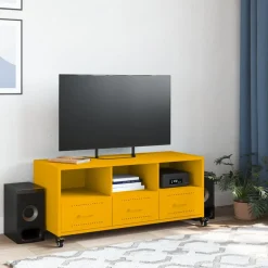 vidaXL Tv-meubel 100,5x39x43,5 cm staal mosterdgeel