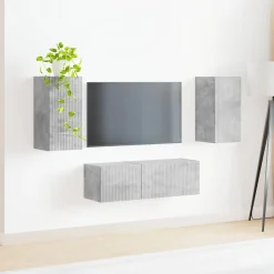 vidaXL TV Wandkast Set 4 st Beton Grijs Bewerkt hout