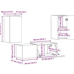 vidaXL TV Wandkast Set 4 st Beton Grijs Bewerkt hout