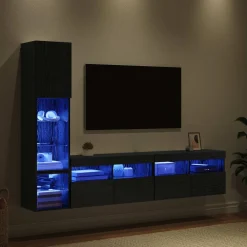 vidaXL TV-wandmeubel 4 st Zwart Eiken Bewerkt hout