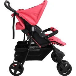 vidaXL Tweelingkinderwagen staal rood