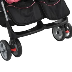 vidaXL Tweelingkinderwagen staal roze en zwart
