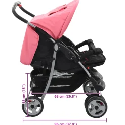 vidaXL Tweelingkinderwagen staal roze en zwart