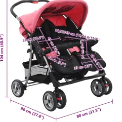 vidaXL Tweelingkinderwagen staal roze en zwart