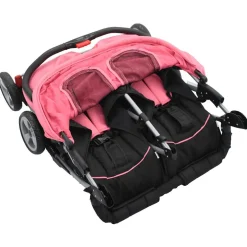 vidaXL Tweelingkinderwagen staal roze en zwart