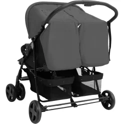 vidaXL Tweelingkinderwagen staal donkergrijs