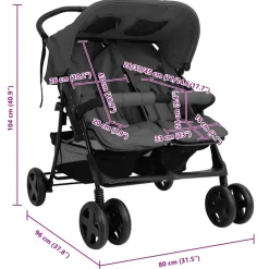 vidaXL Tweelingkinderwagen staal donkergrijs