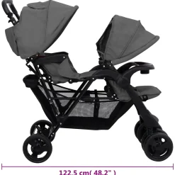 vidaXL Tweelingkinderwagen tandem staal donkergrijs