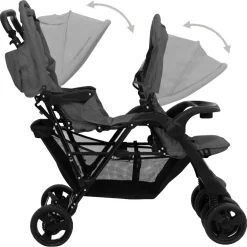 vidaXL Tweelingkinderwagen tandem staal donkergrijs