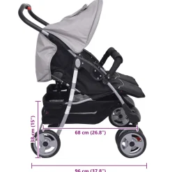 vidaXL Tweelingwagen staal grijs en zwart