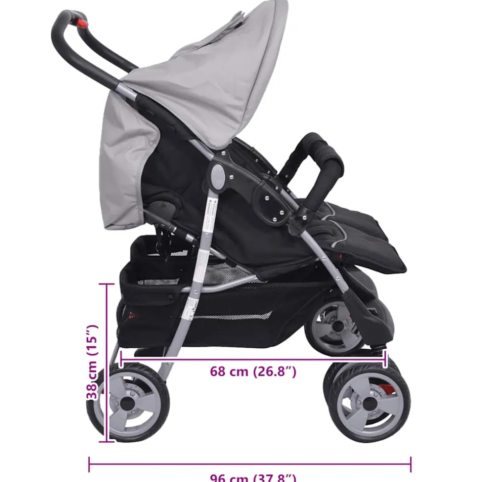vidaXL Tweelingwagen staal grijs en zwart