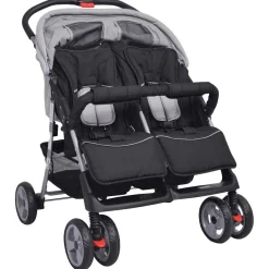 vidaXL Tweelingwagen staal grijs en zwart
