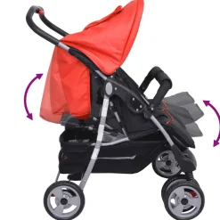 vidaXL Tweelingwagen staal rood en zwart