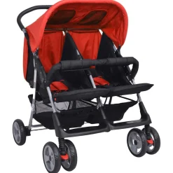 vidaXL Tweelingwagen staal rood en zwart