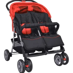 vidaXL Tweelingwagen staal rood en zwart