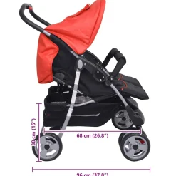 vidaXL Tweelingwagen staal rood en zwart