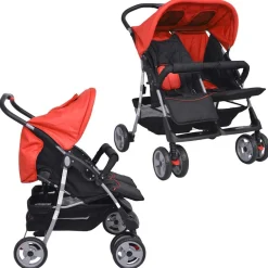 vidaXL Tweelingwagen staal rood en zwart