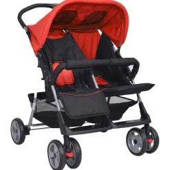 vidaXL Tweelingwagen staal rood en zwart