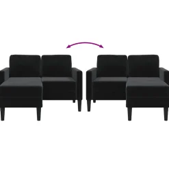 vidaXL Tweezitsbank met chaise longue L-vormig zwart 125 cm fluweel