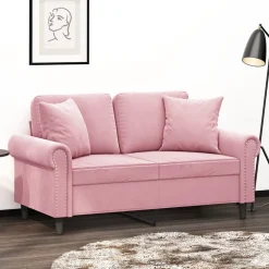 vidaXL Tweezitsbank met sierkussens 120 cm fluweel roze
