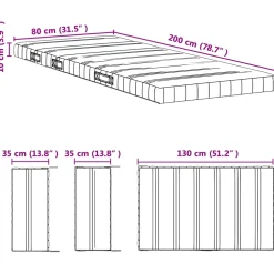 vidaXL Uitschuifbaar Schuimmatras 80 x 200 cm Wit