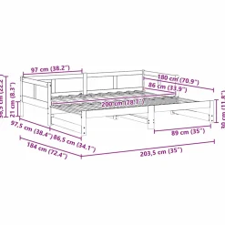 vidaXL Uittrekbare Dagbed Wit 203,5 x 184 x 56,5 cm Massief Vurenhout