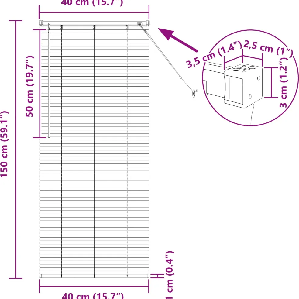 vidaXL Venetiaanse jaloezie Zwart 150 x 40 cm 25 mm PVC